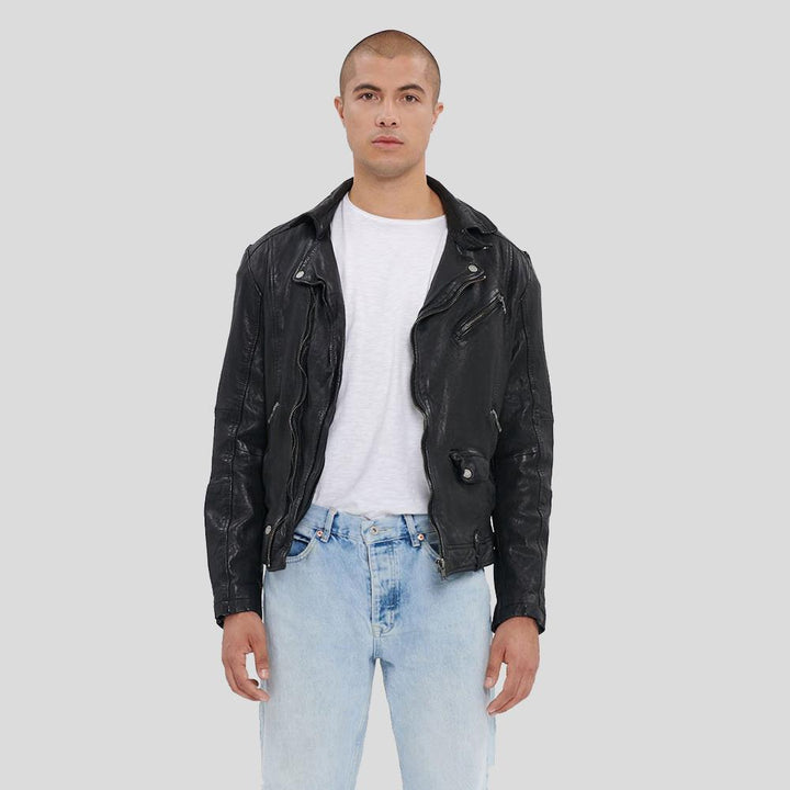 Men’s Tessa Black Lambskin Leather Biker Jacket