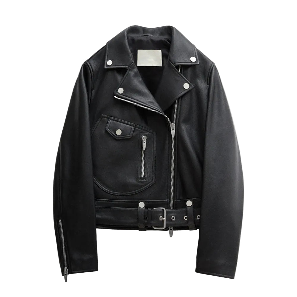 Women’s Harlow Black Lambskin Leather Biker Jacket