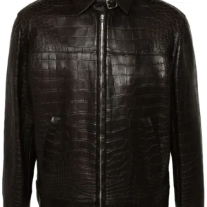 Luxurious Cedar Brown Embossed Leather Jacket